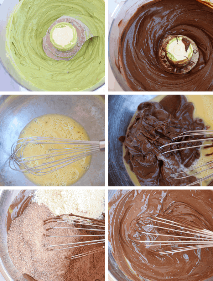 6 steps of making avocado brownies.