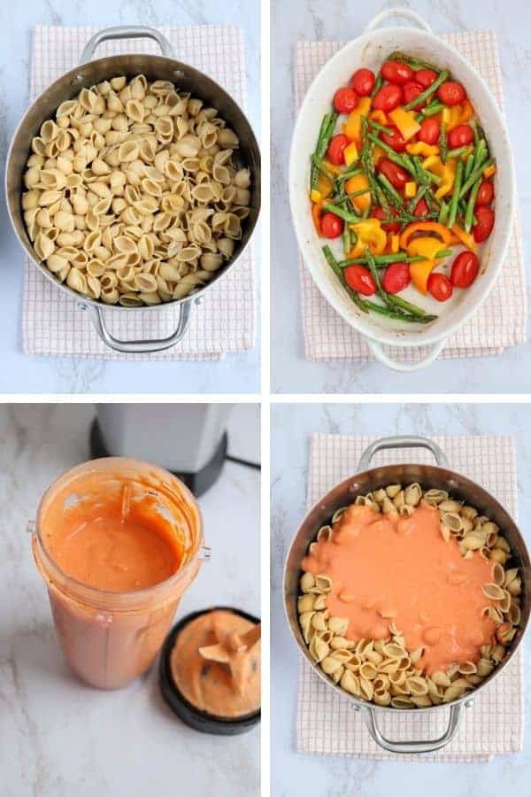 creamy veggie pasta bake steps.