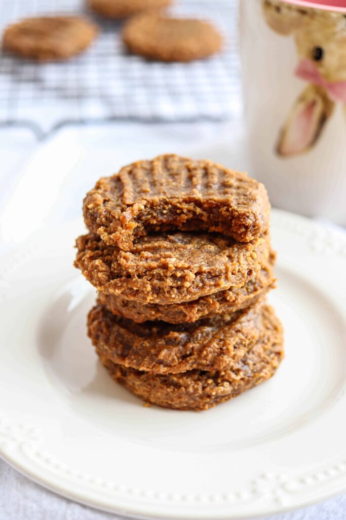 a stack of five flourless peanut butter banana cookies