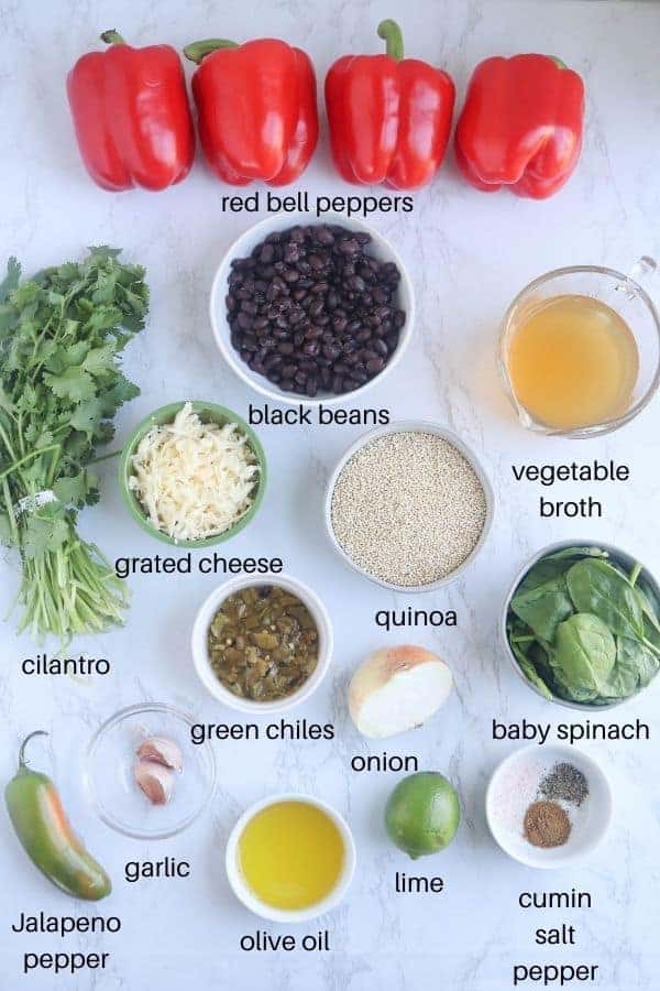 ingredients for mexican stuffed peppers with quinoa.