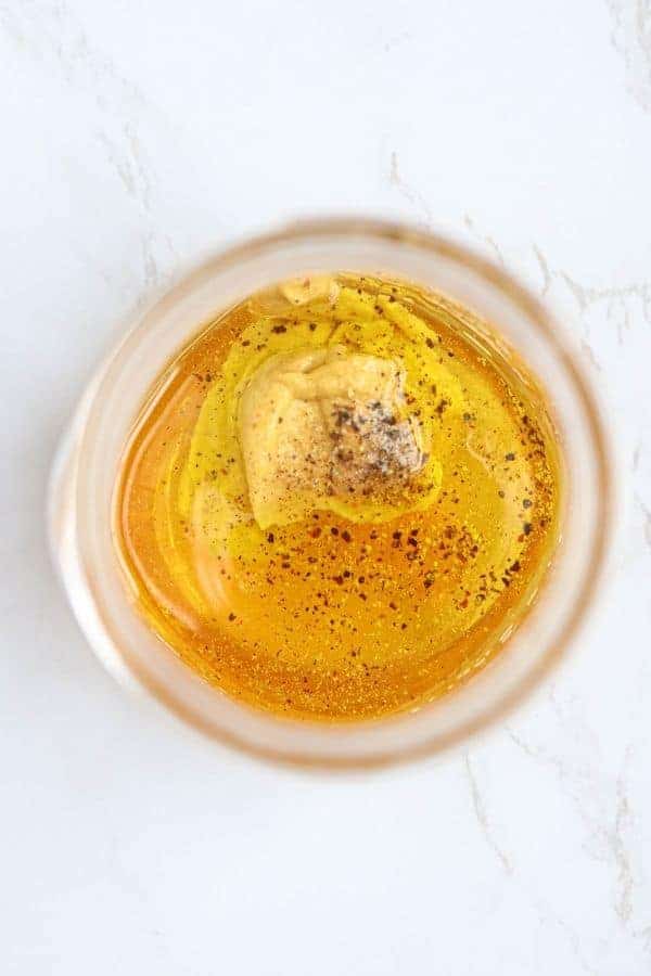 salad dressing in a jar, overhead view.