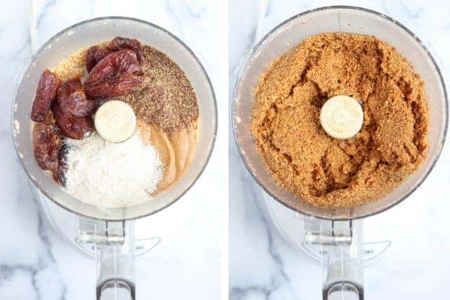making healthy peanut butter balls in a food processor in two steps.