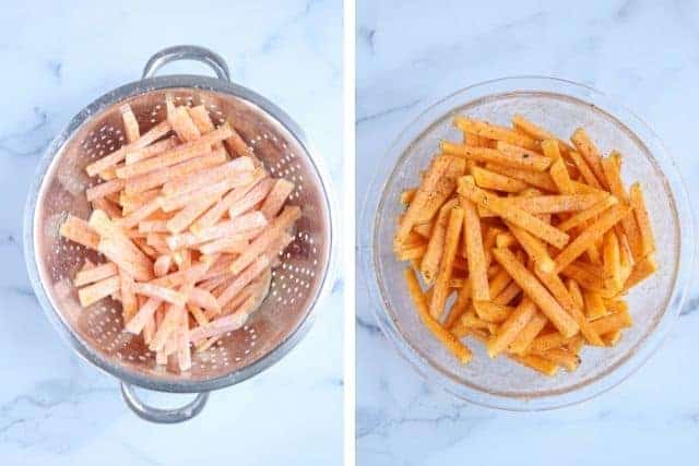 making butternut squash fries in two steps. 