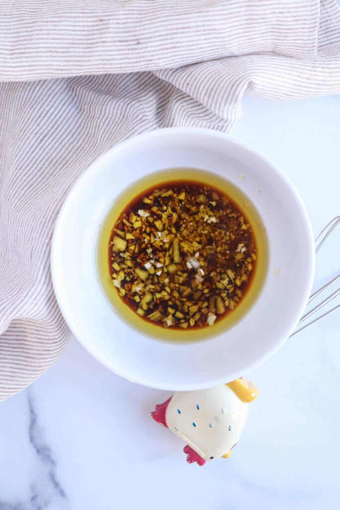 ginger honey dressing in a white bowl