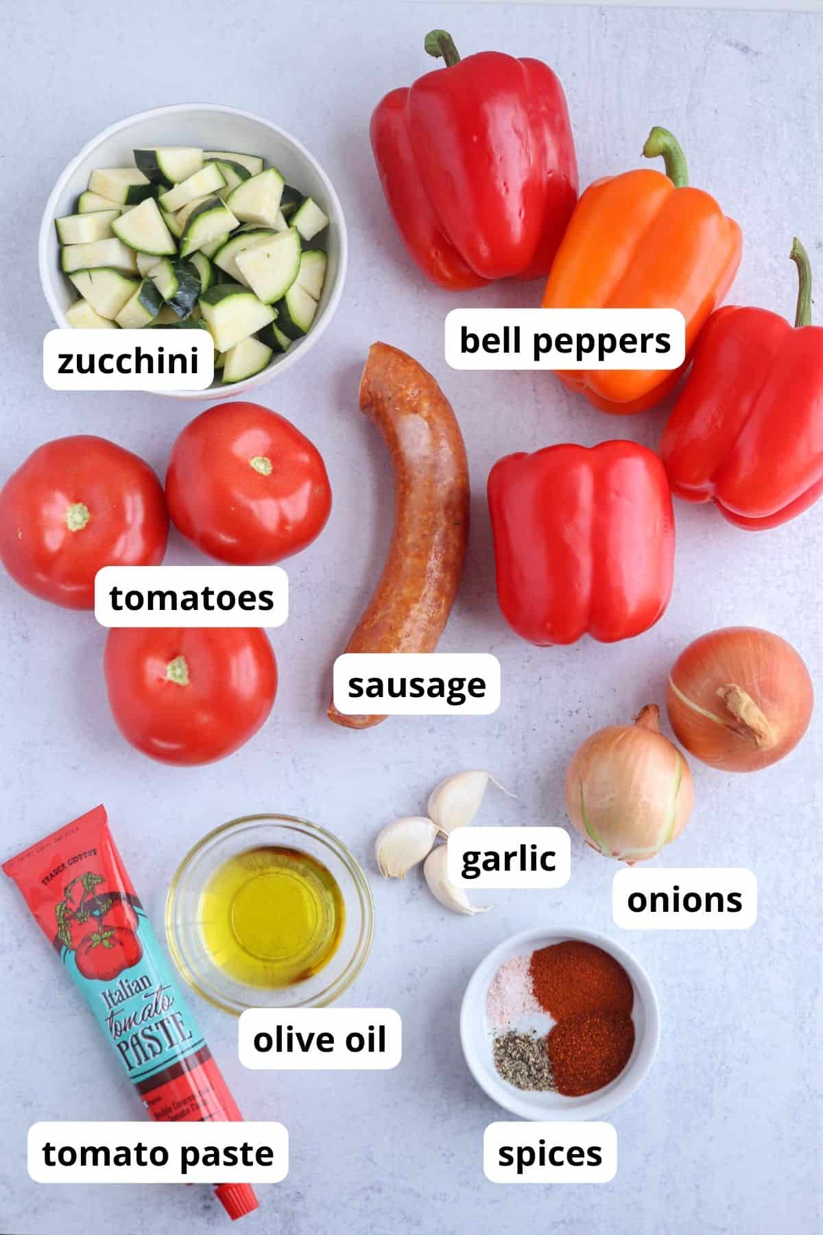 ingredients for making lecho with captions.