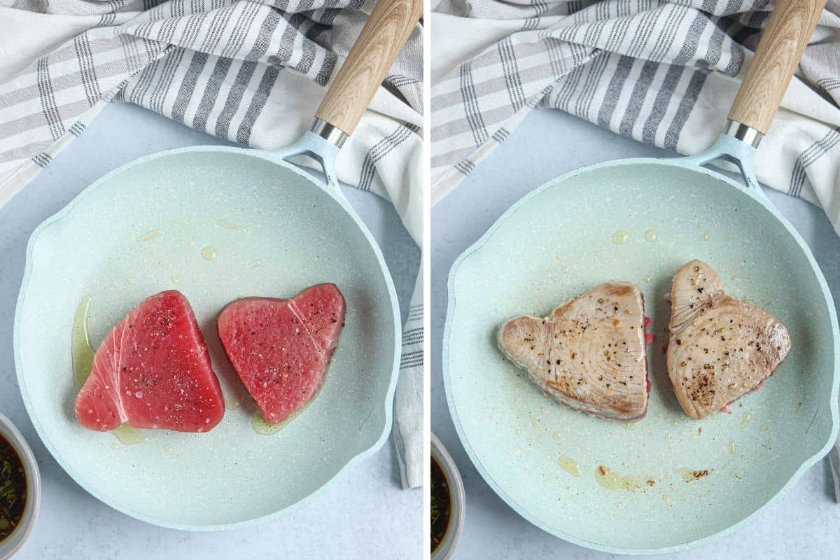 searing ahi tuna steaks in two steps.