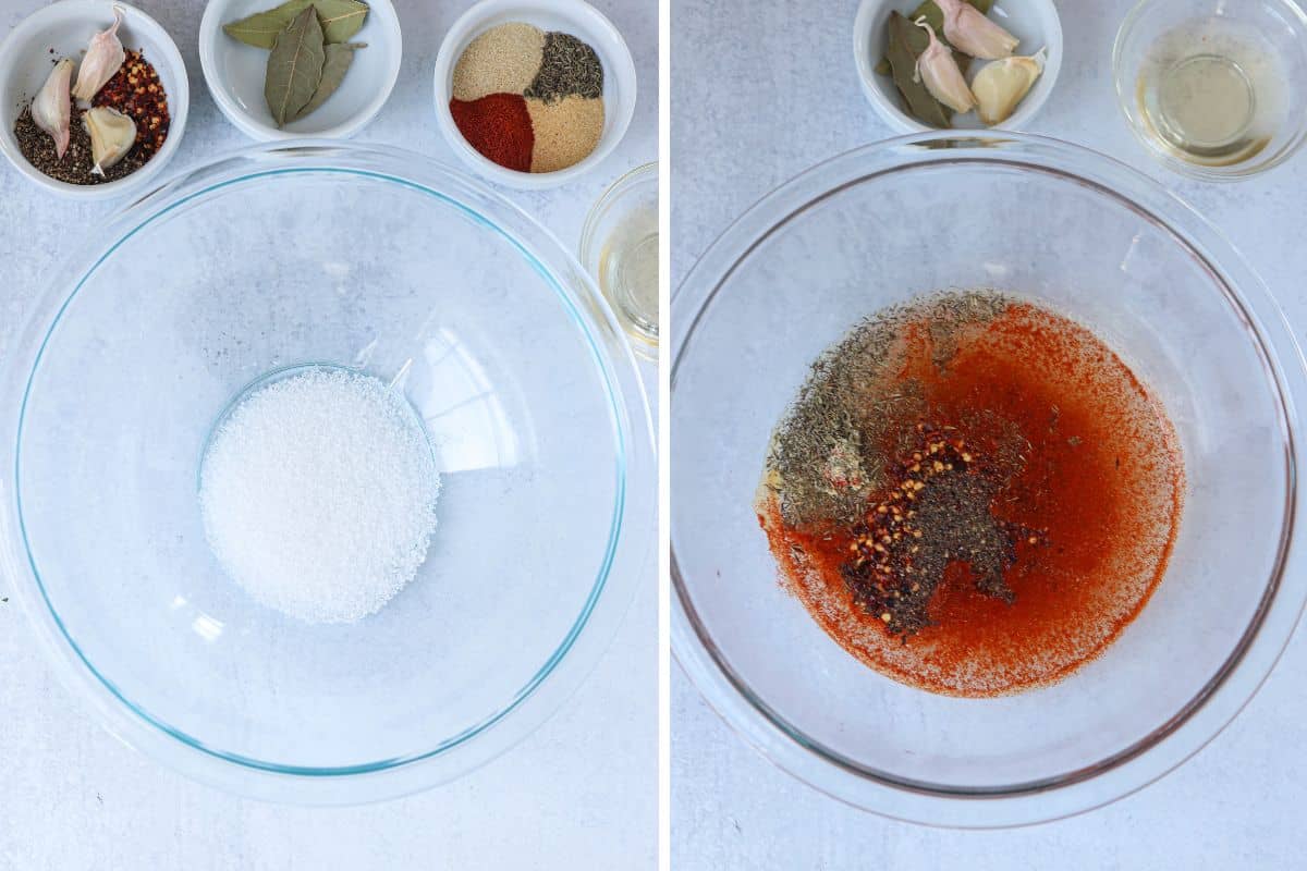 making brine for chicken wings in a glass bowl.