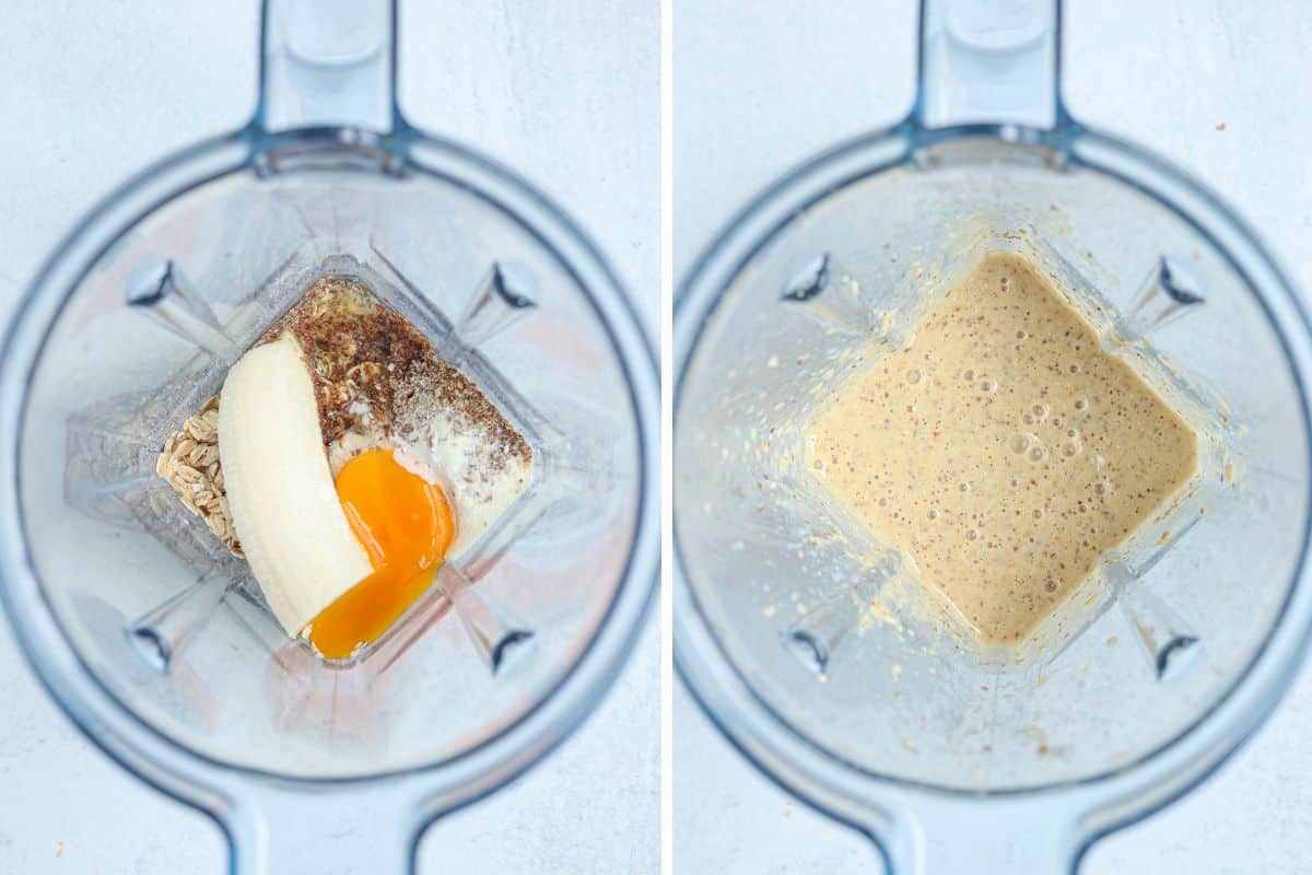 making protein banana pancakes in a blender.