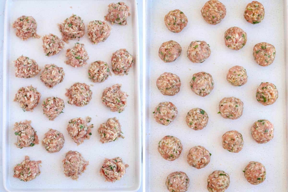 making pork meatballs in two steps.