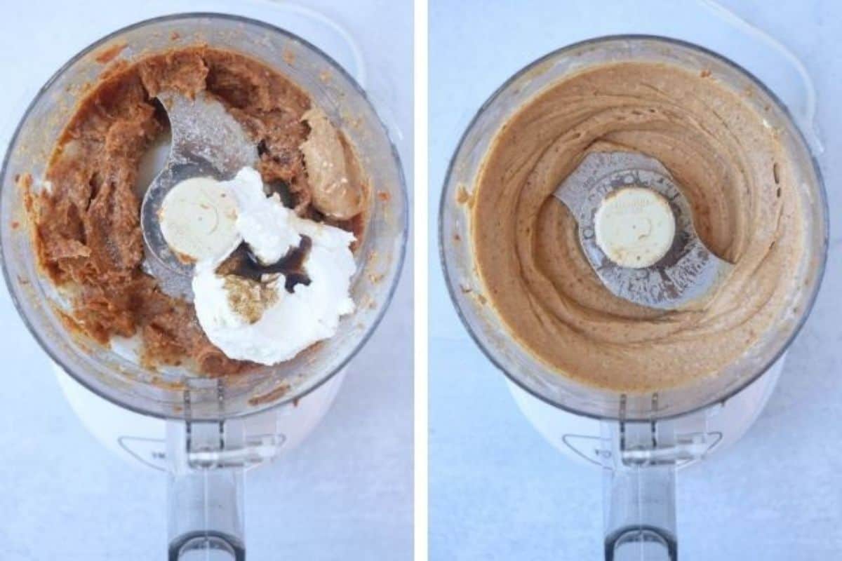 blending caramel apple yogurt dip in two steps.