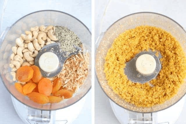 making apricot bliss balls in a food processor in two steps.
