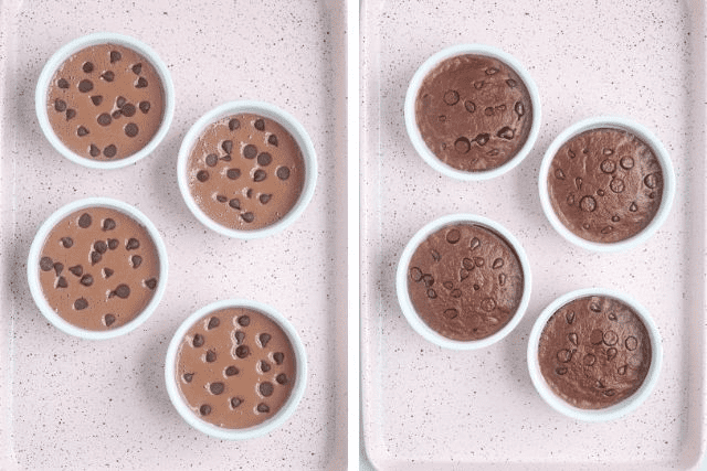 chocolate protein baked oats before and after baking. 