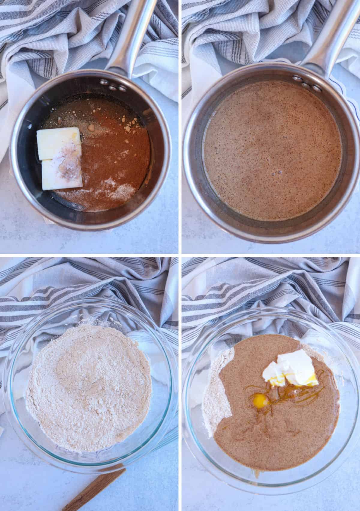 four steps of making gingerbread cookie dough.