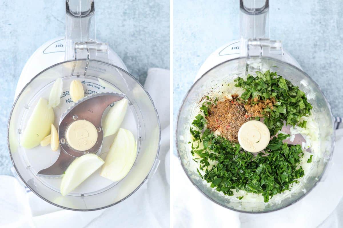 making falafel mixture in a food processor in two steps.