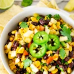 black bean pineapple salsa in a white bowl.