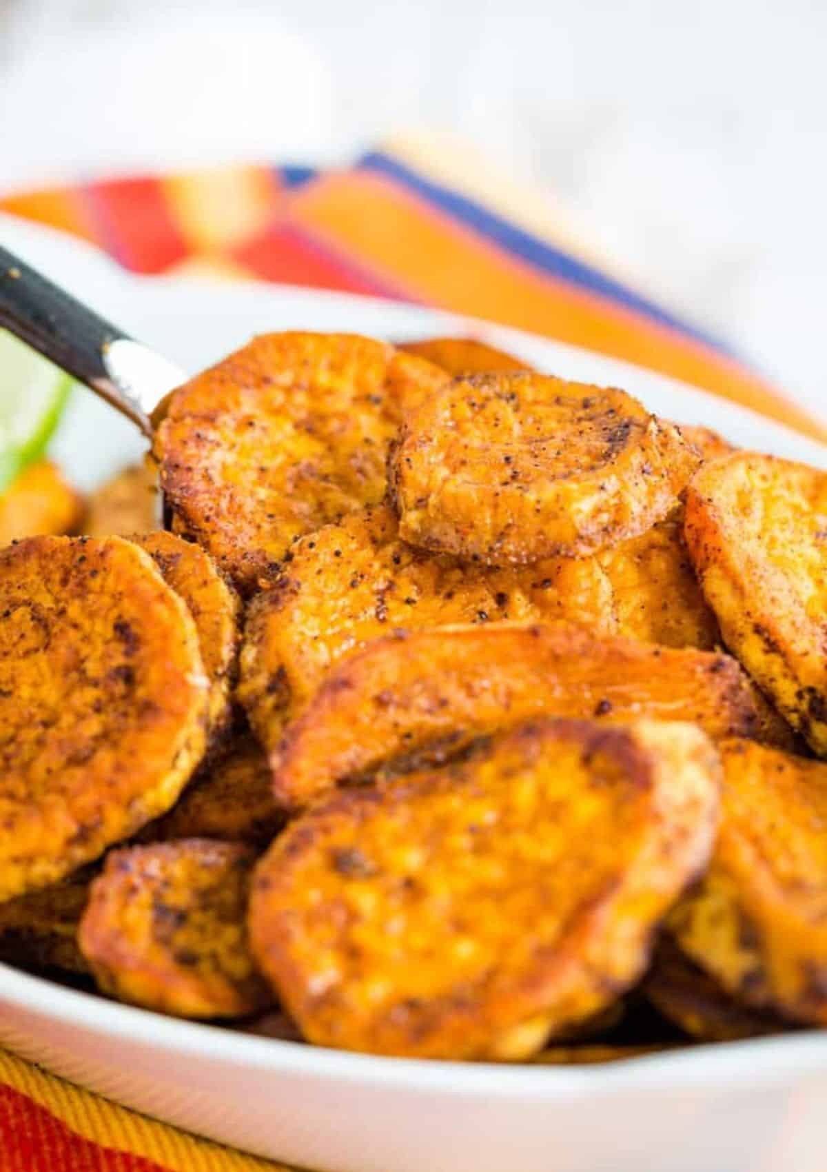 roasted sweet potato slices.
