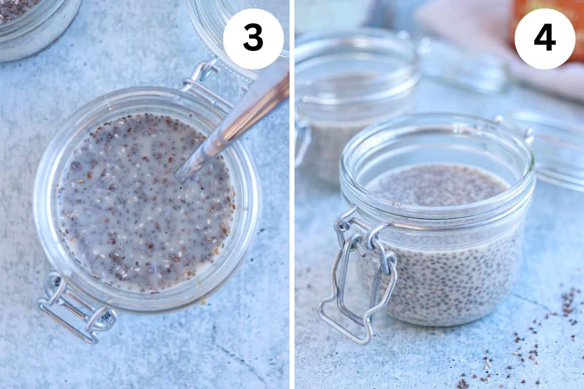 making chia pudding in a jar in two steps. 