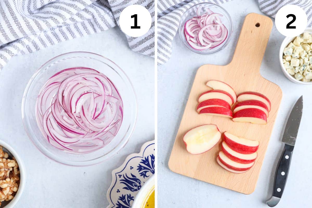 steps for making apple gorgoznola salad.