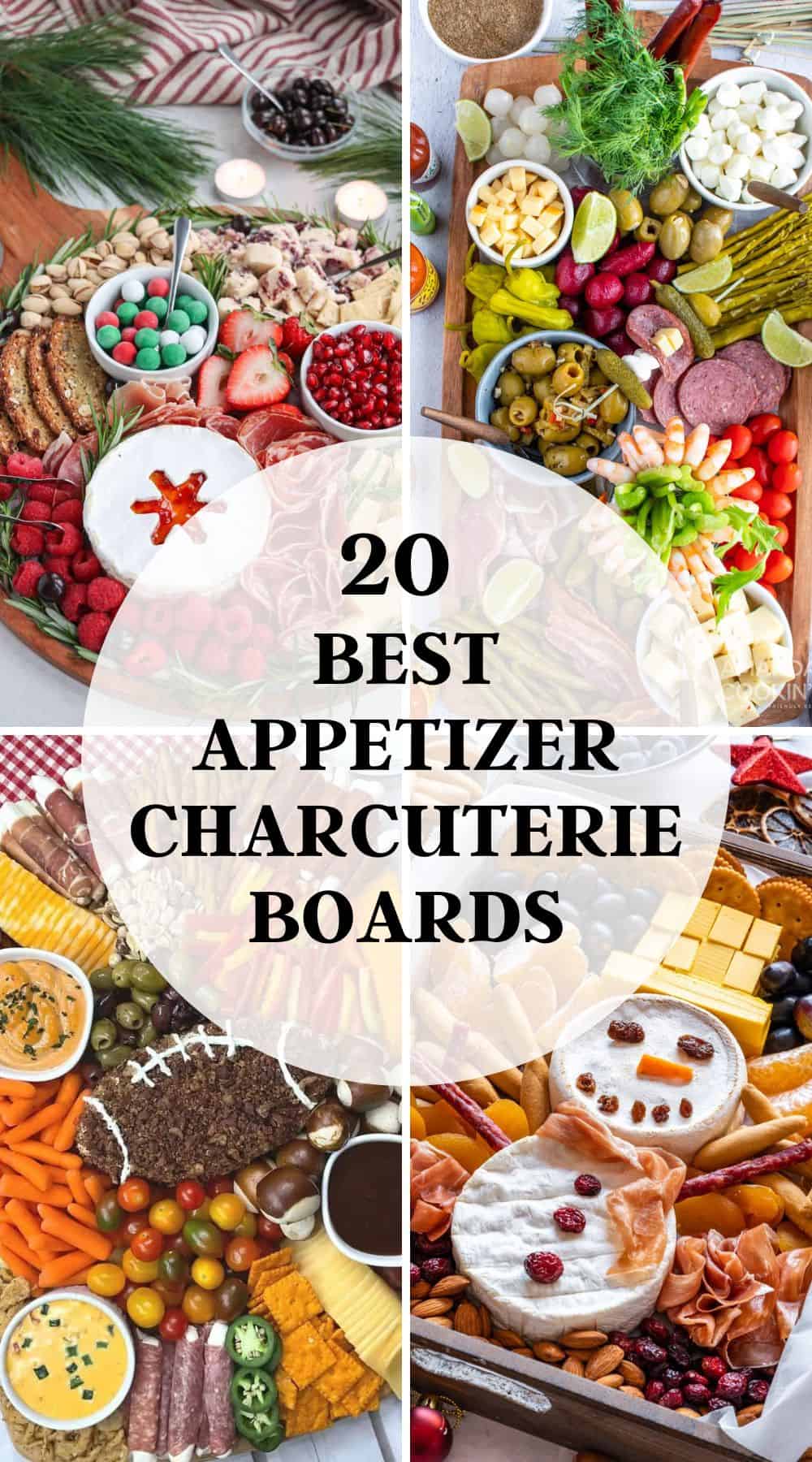 featured image for appetizer charcuterie boards with a round text overlay title.