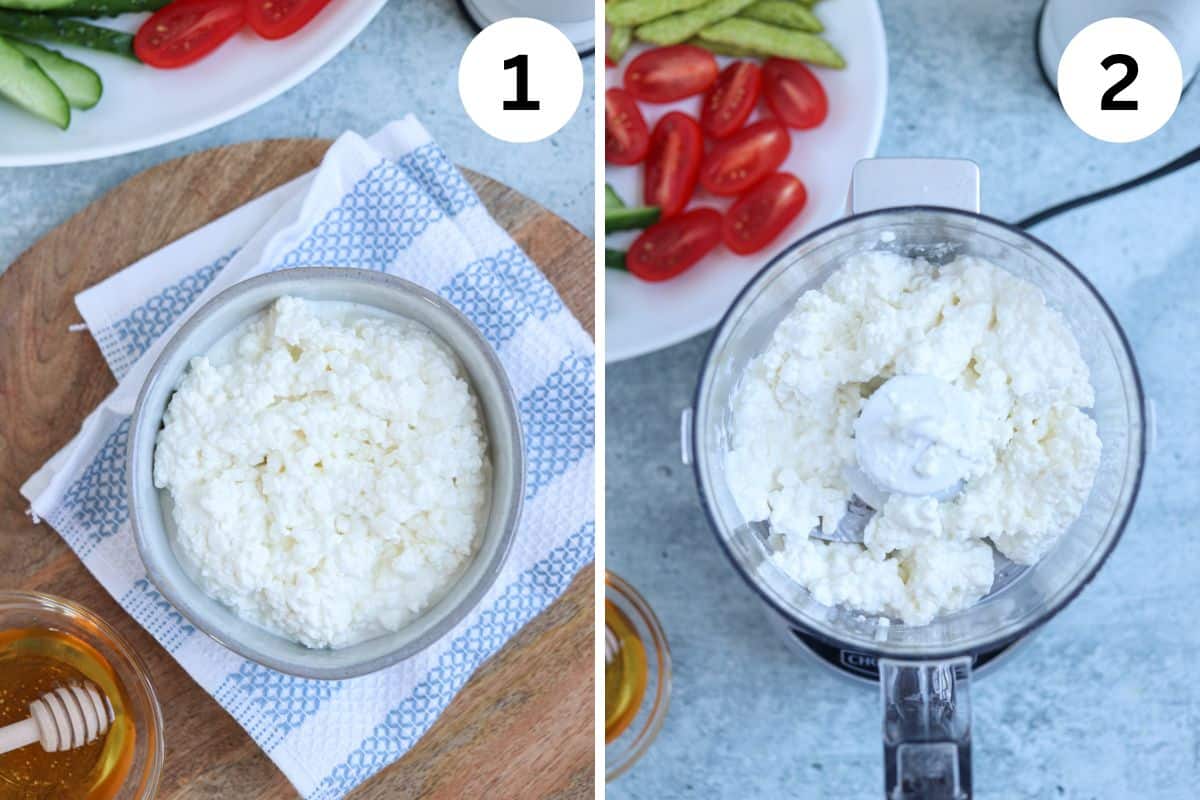 blending cottage cheese in a small food processor.