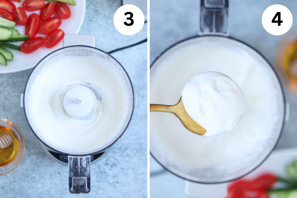 blending cottage cheese in a small food processor.