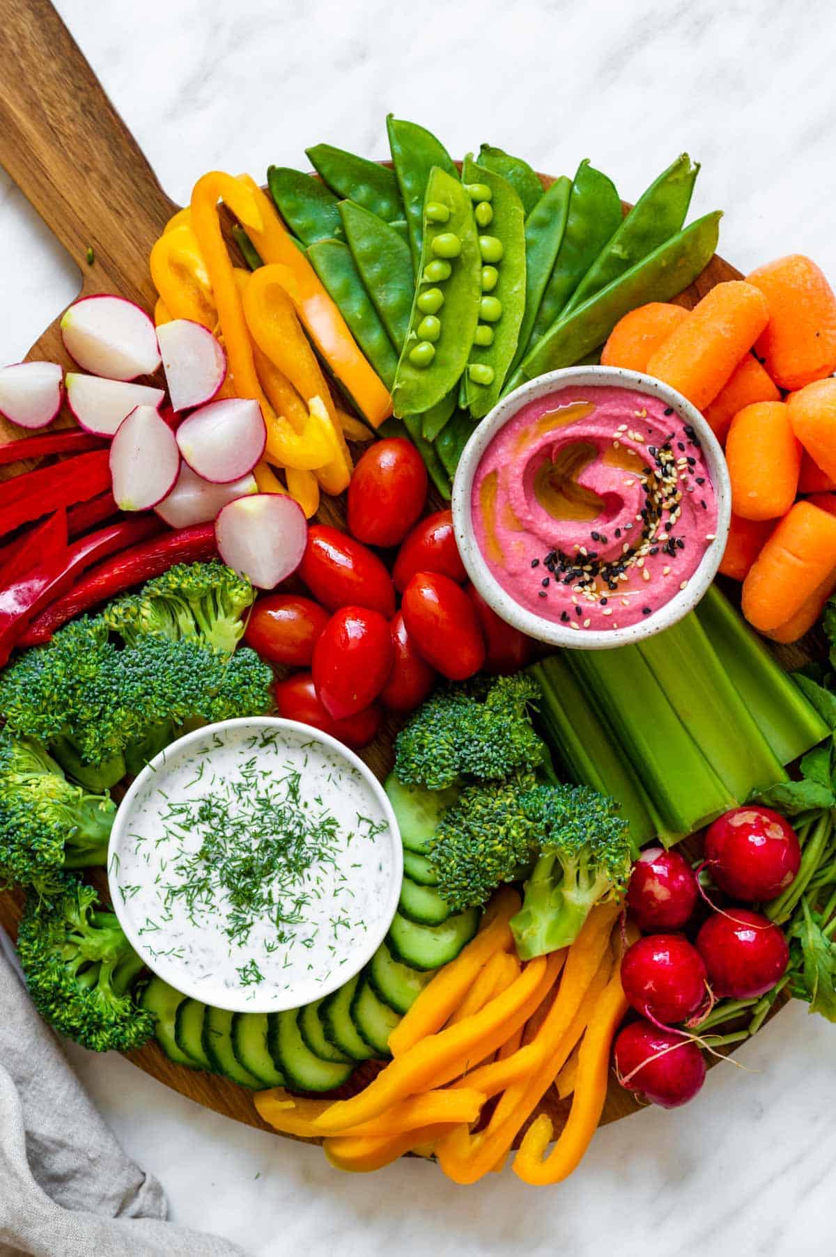 veggie board with dips.