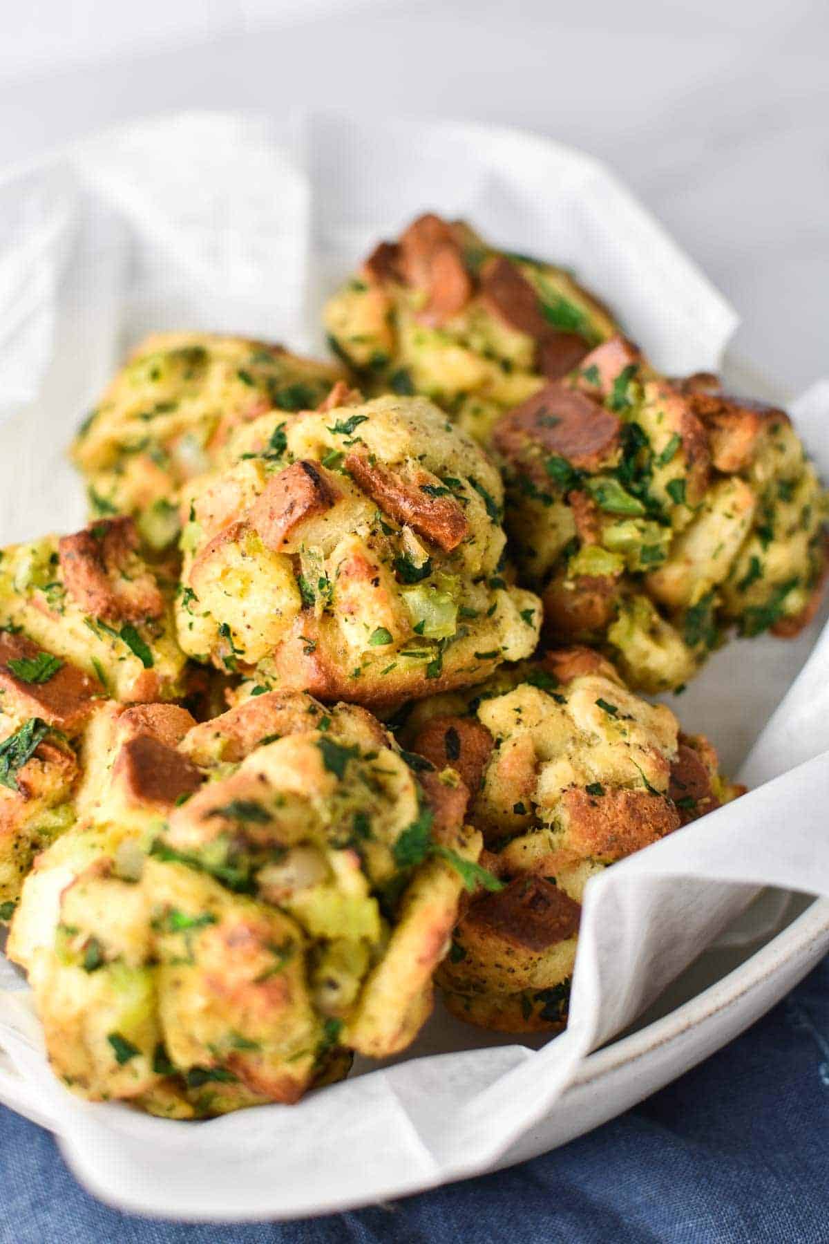 stuffing balls with fresh herbs. 