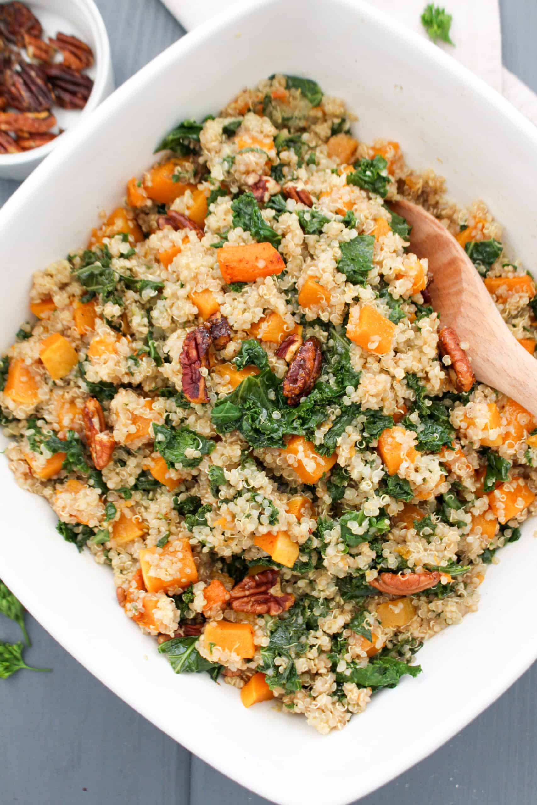 kale quinoa salad with sweet potatoes. 