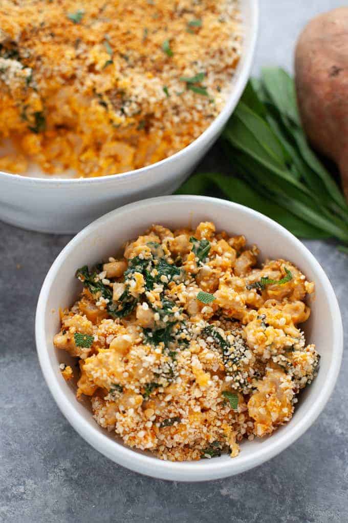 sweet potato mac and cheese with kale. 