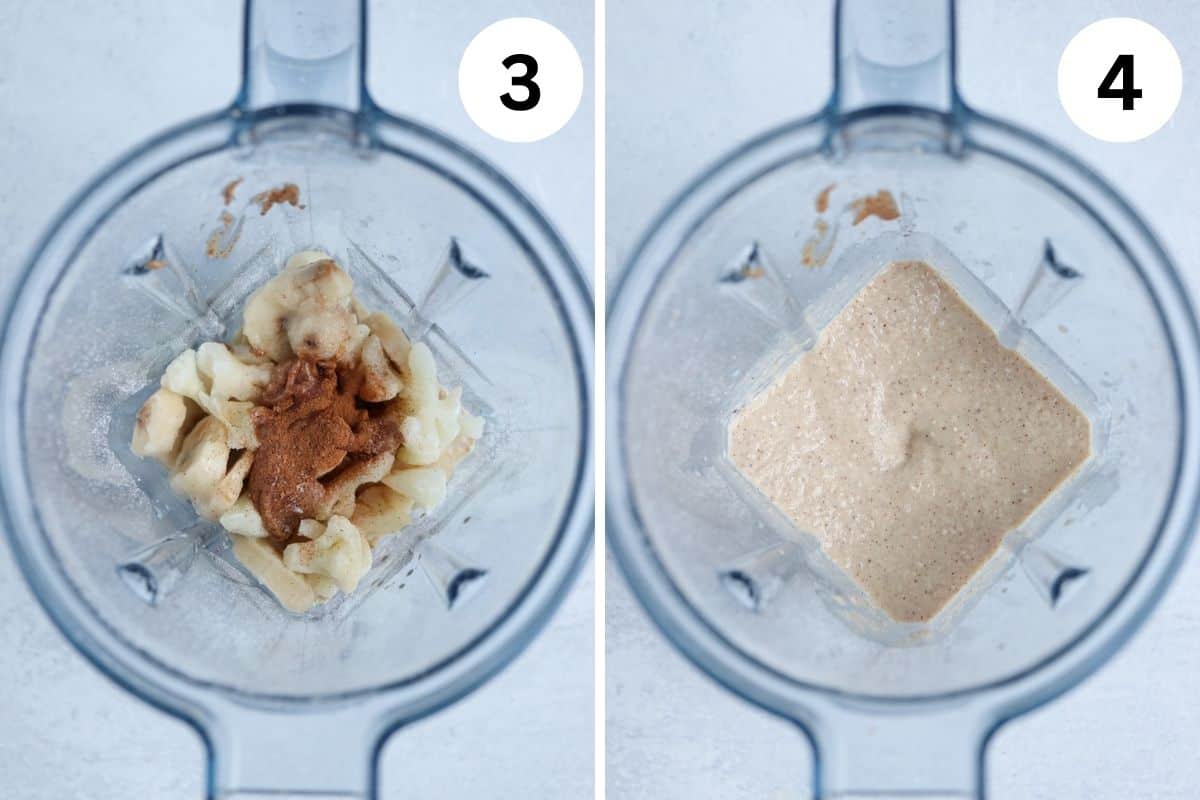 making oatmeal smoothie bowl in a blender in two steps. 