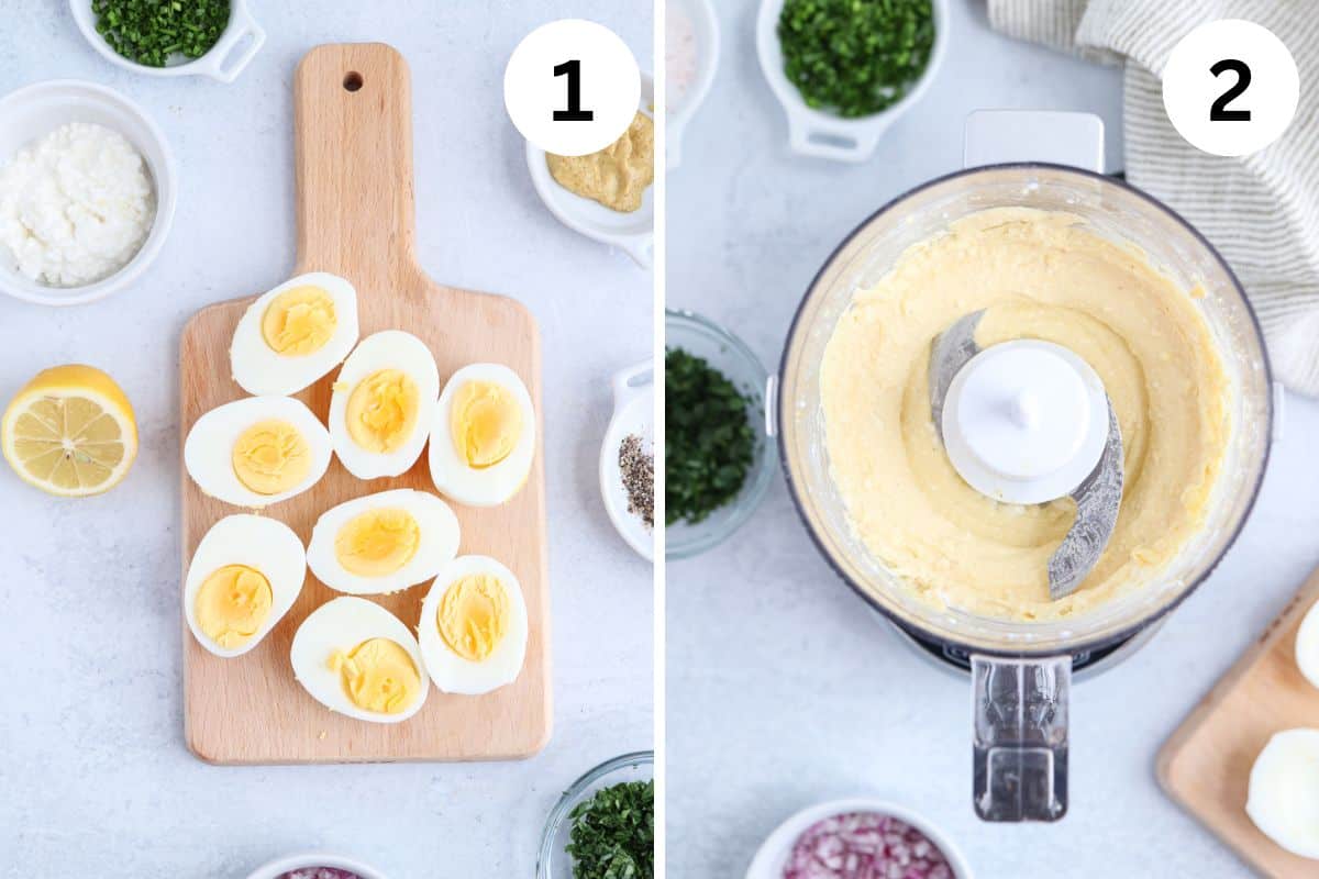 making cottage cheese egg salad in two steps.
