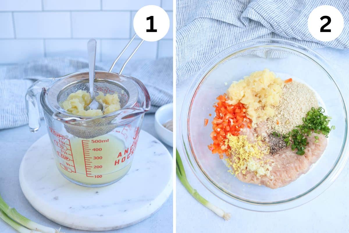 steps for making chicken pineapple meatballs in teriyaki sauce. 