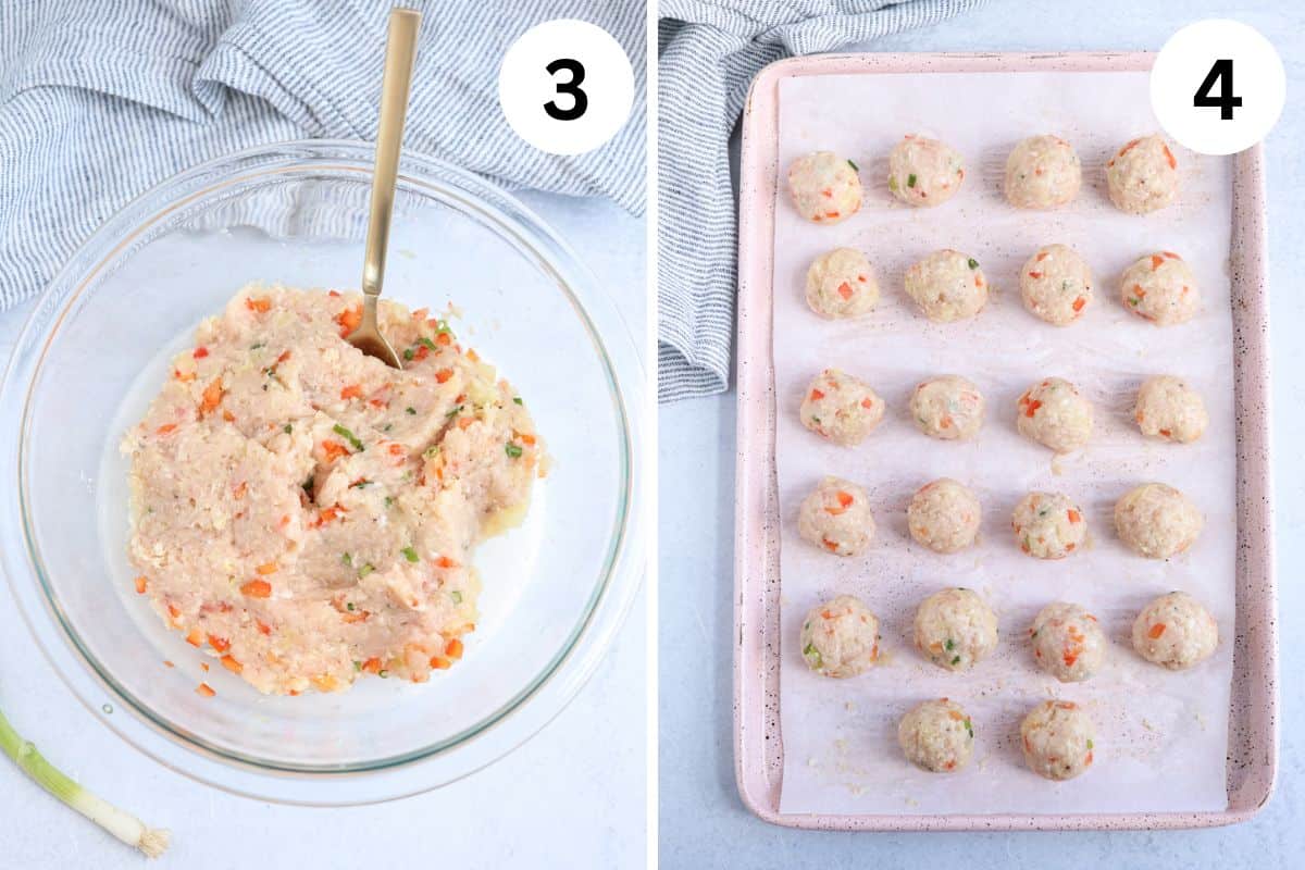 steps for making chicken pineapple meatballs in teriyaki sauce. 