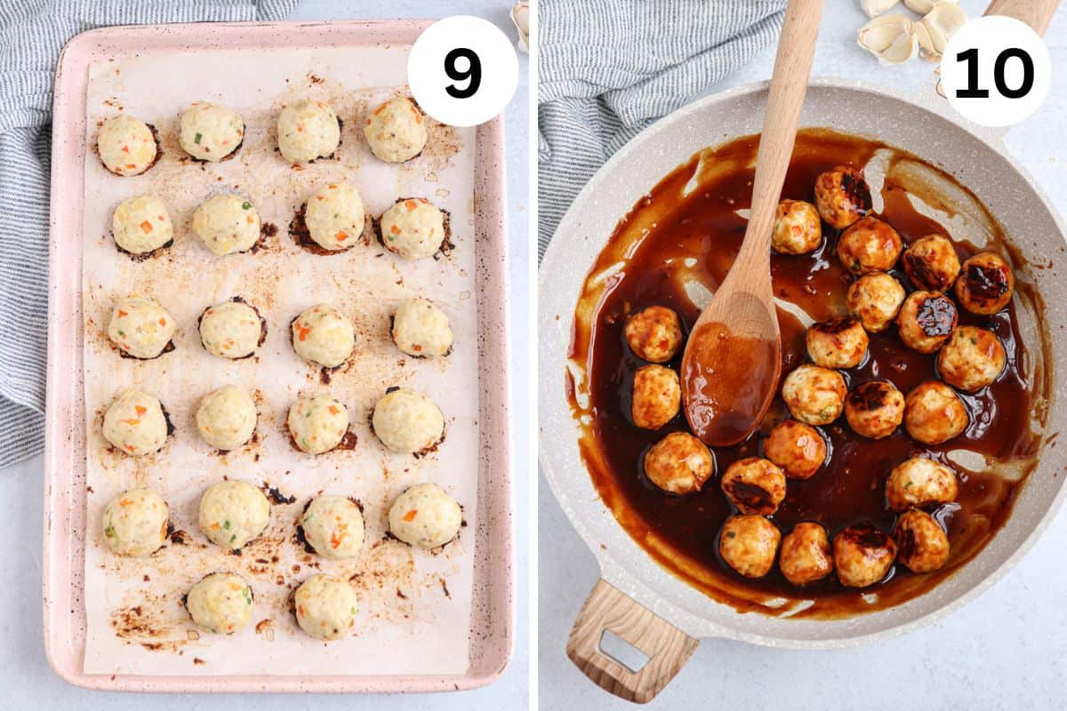 steps for making chicken pineapple meatballs in teriyaki sauce. 