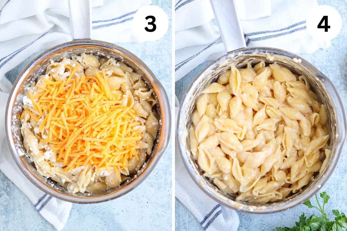 making cottage cheese mac and cheese in two steps.