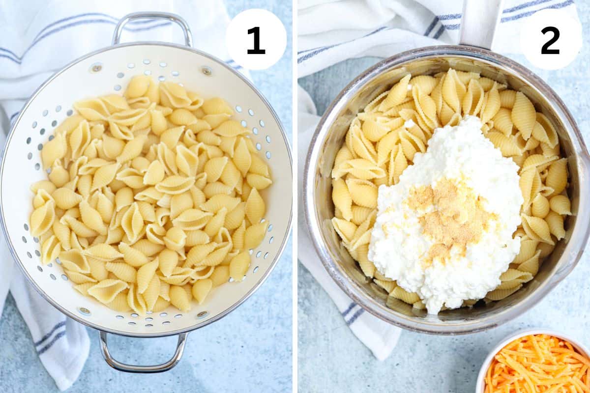 making cottage cheese mac and cheese in two steps.