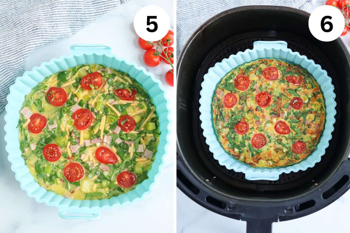 making air fryer omelette in two steps. 