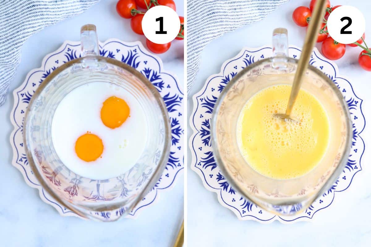 whisking eggs in two steps.