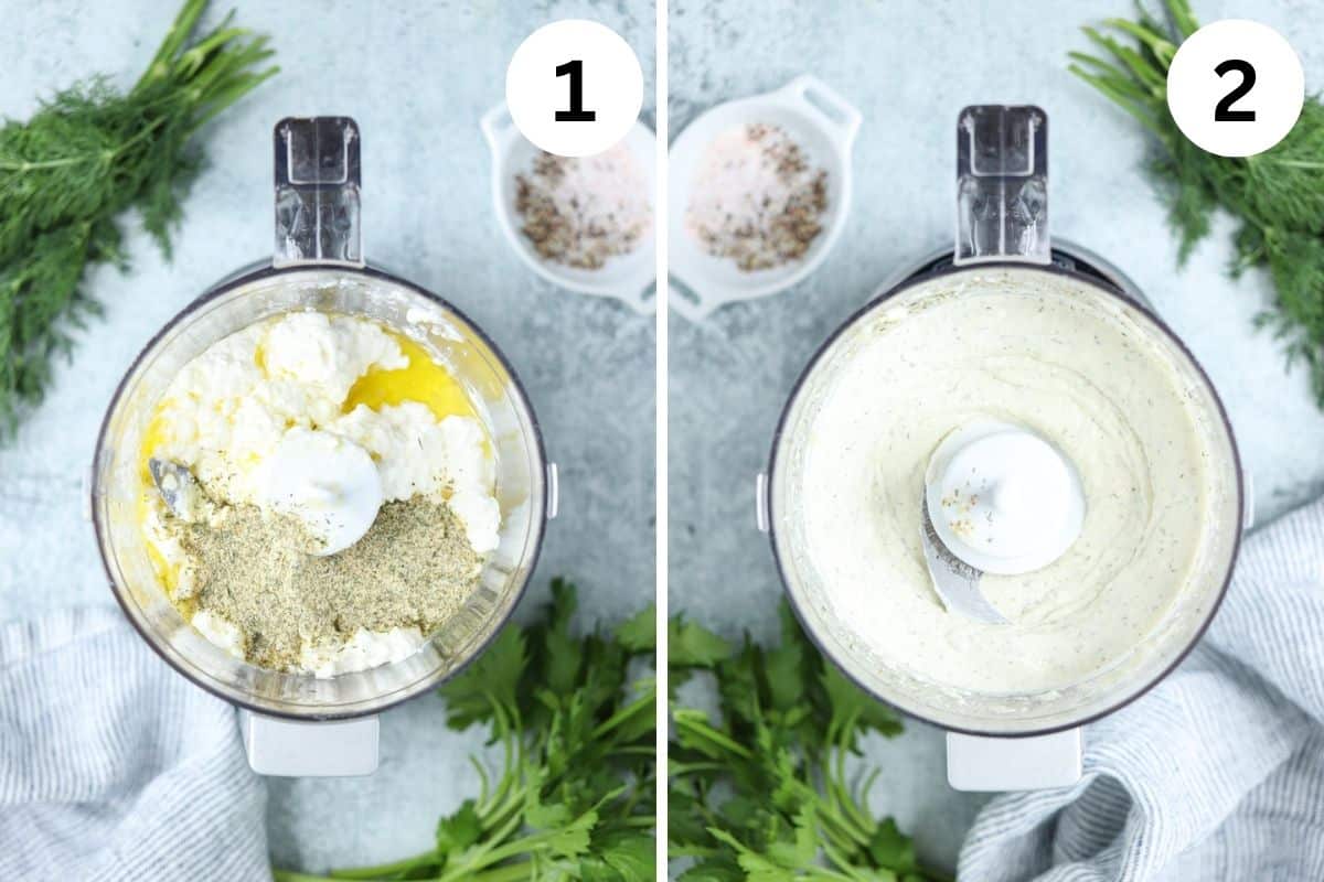 making cottage cheese ranch dip in two steps.