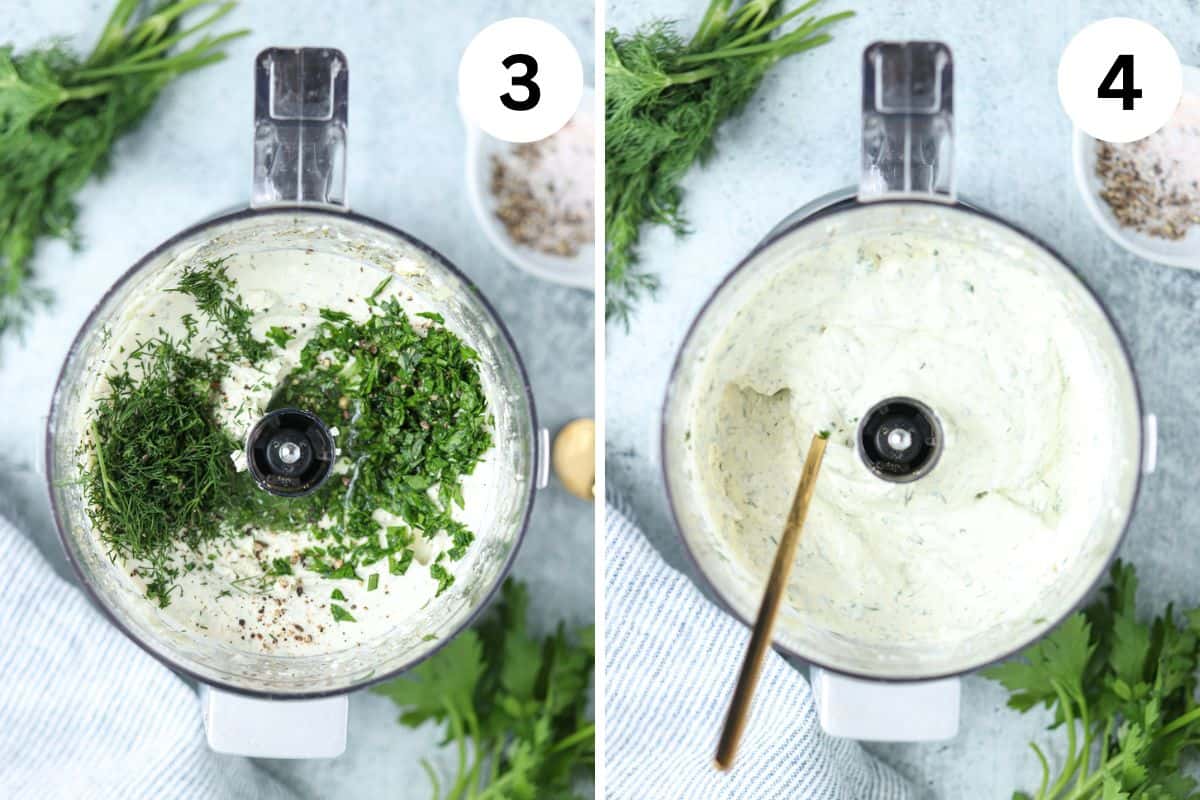 making cottage cheese ranch dip in two steps.