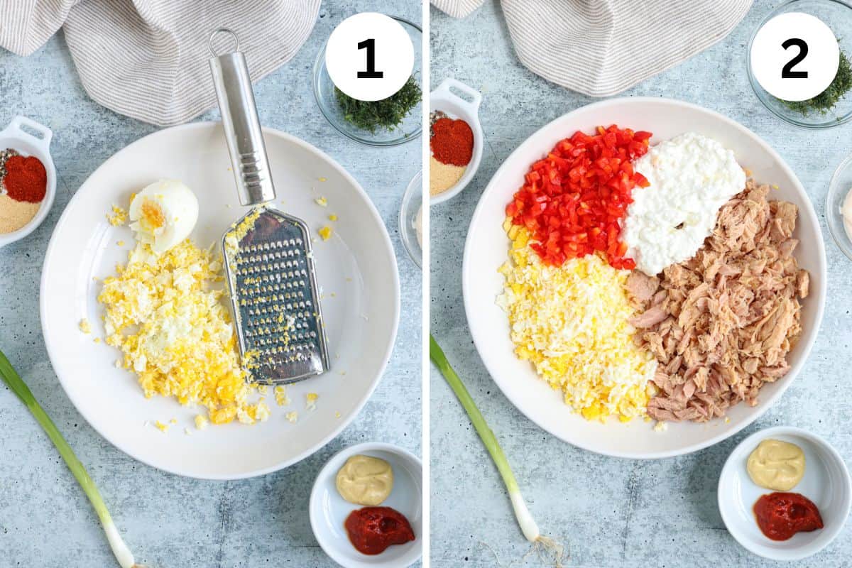 making tuna spread in two steps. 