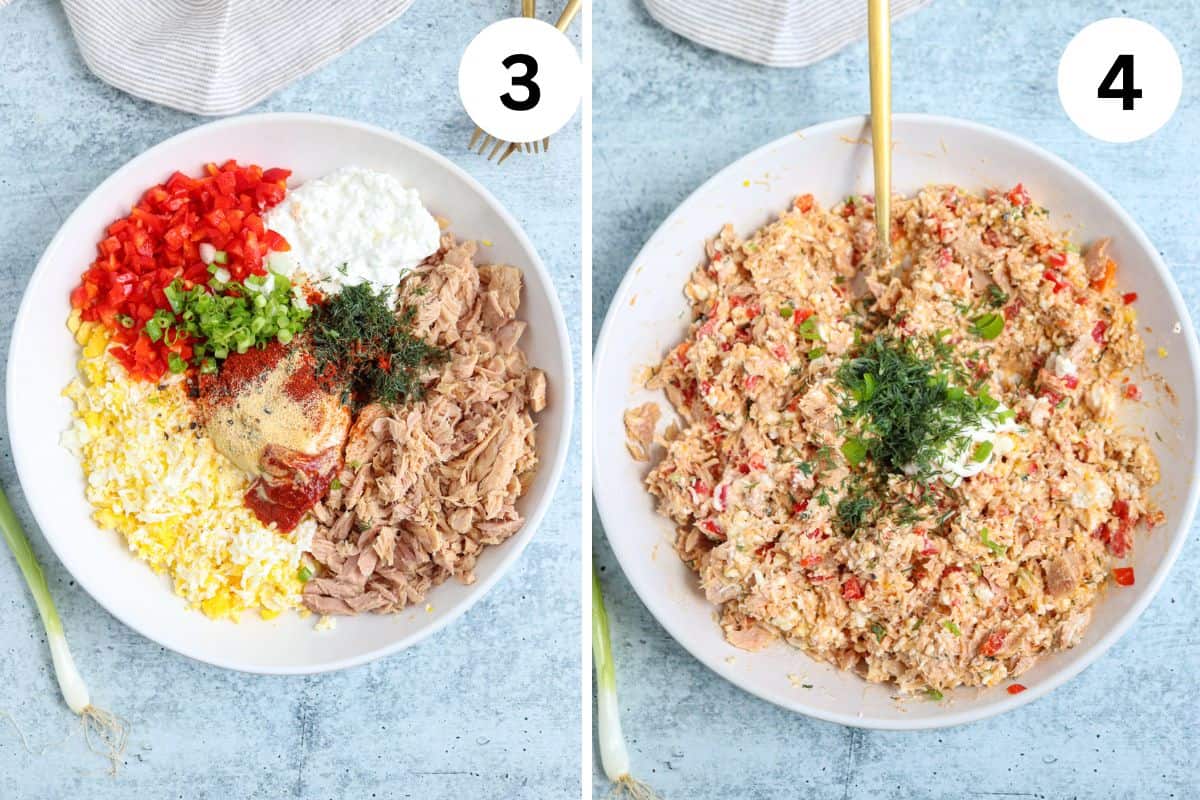 making tuna spread in two steps. 