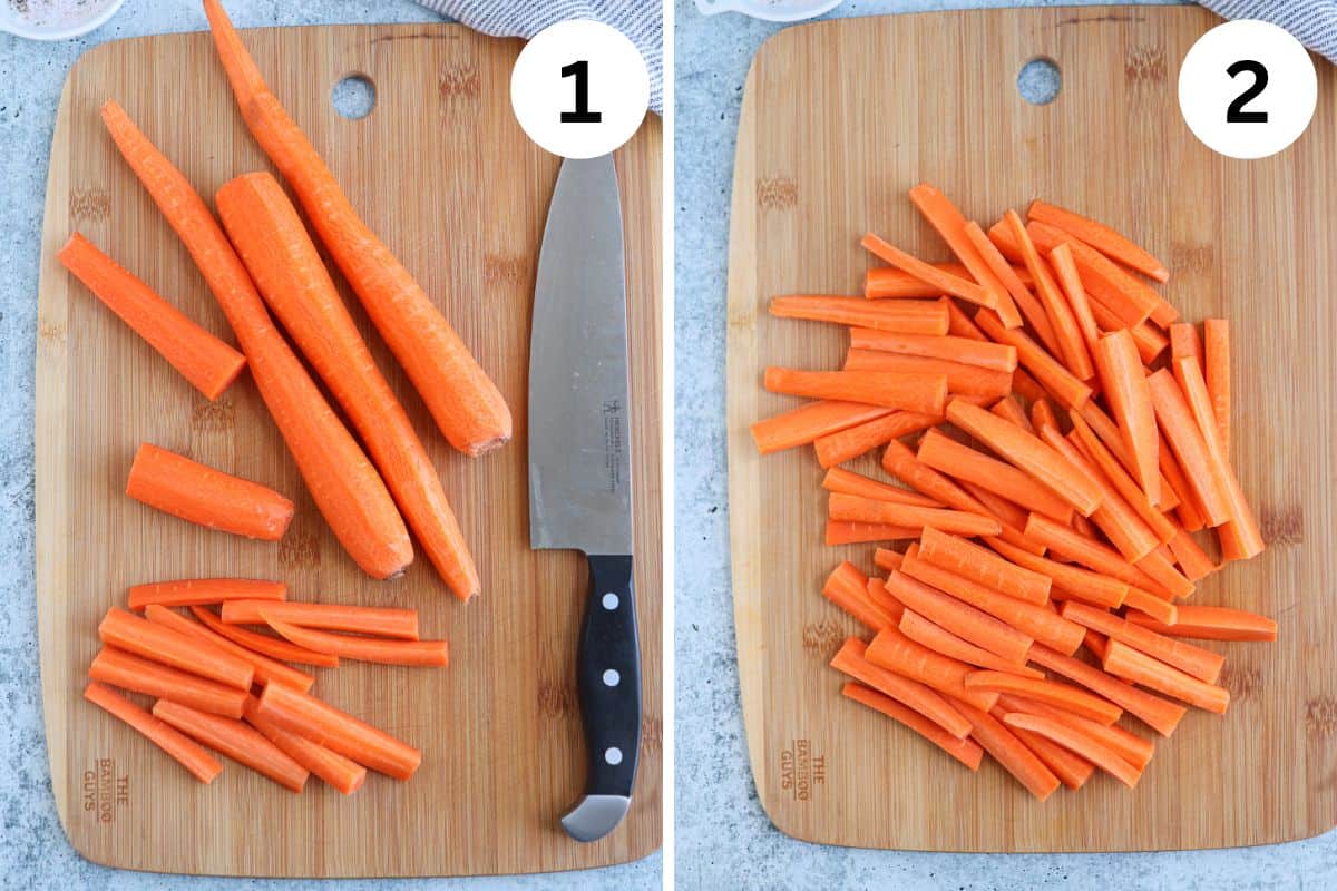 cutting carrots into fries in two steps.