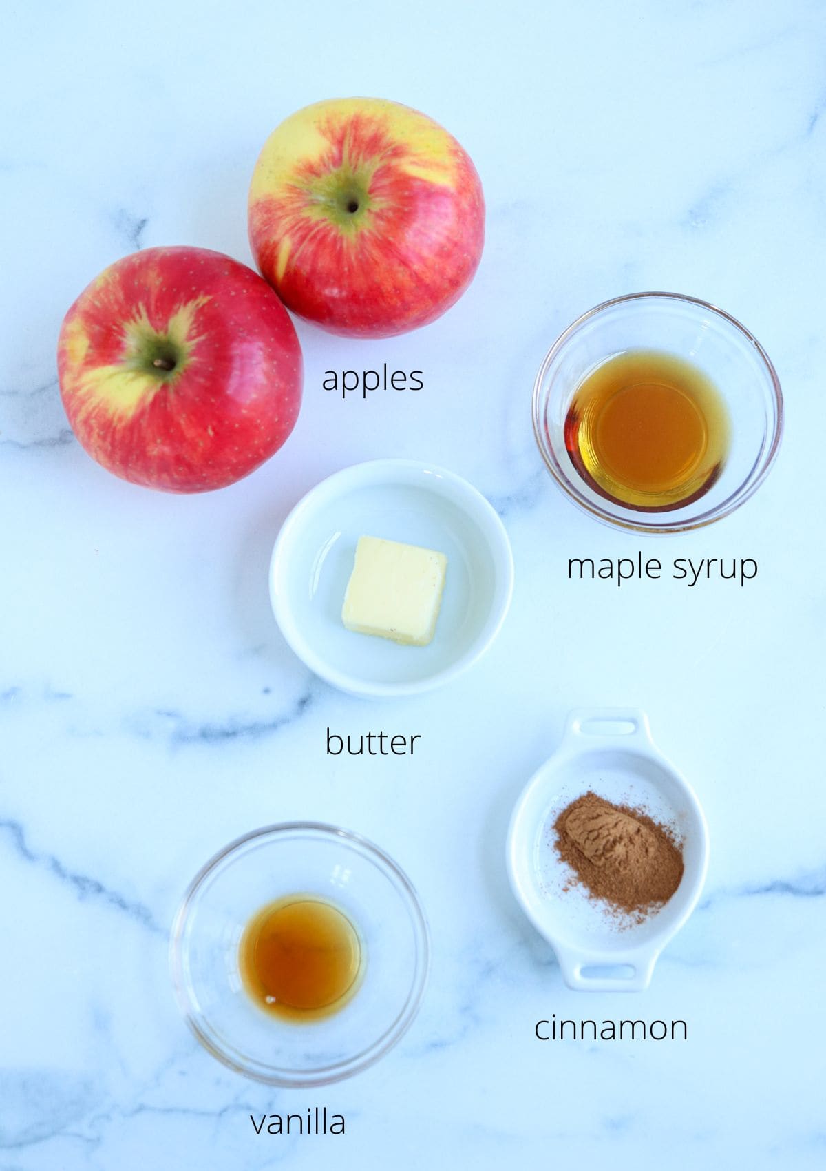 ingredients for making air fryer apple slices with captions.