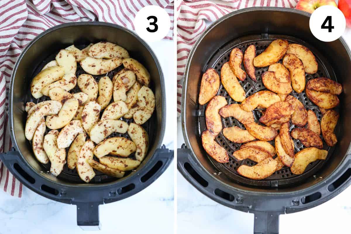 steps for making air fryer apple slices.