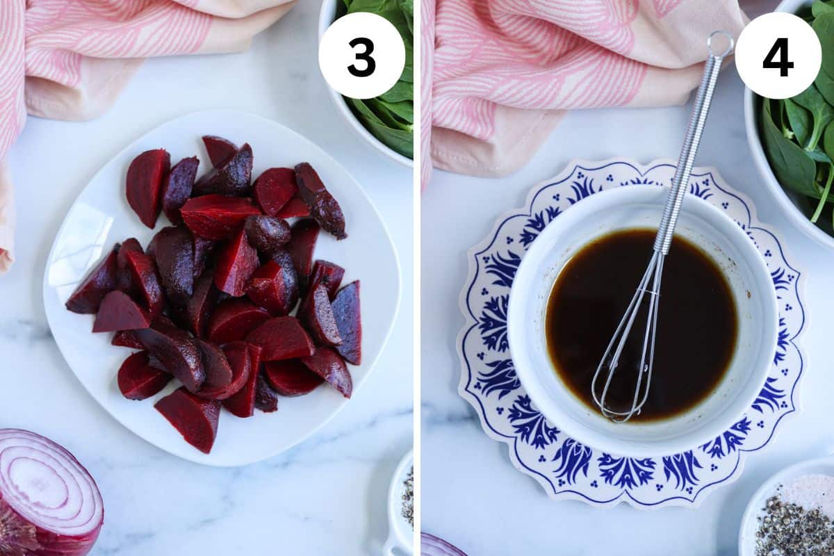 steps for making beet feta salad.