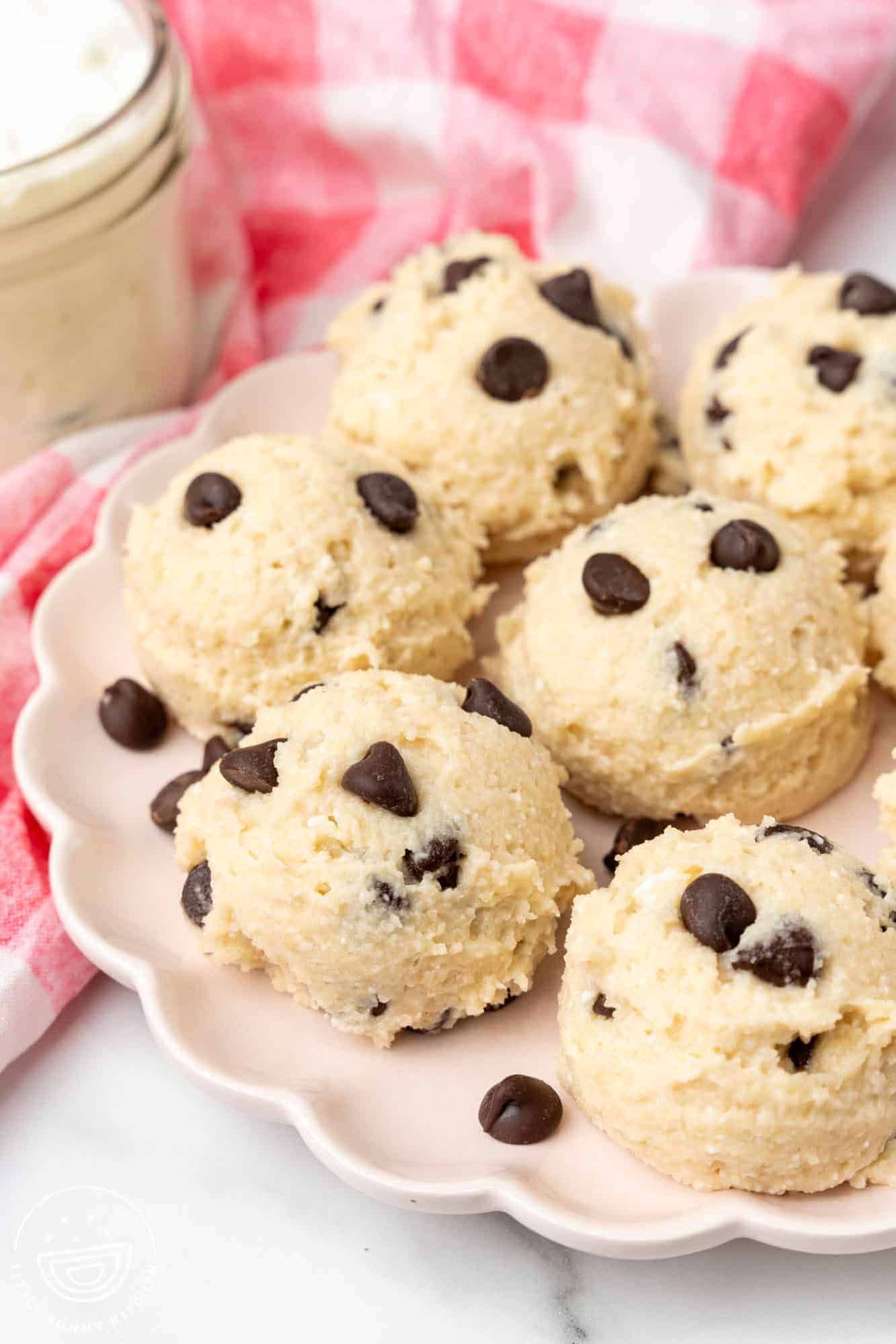 cottage cheese cookie dough with chocolate chip on a platter.