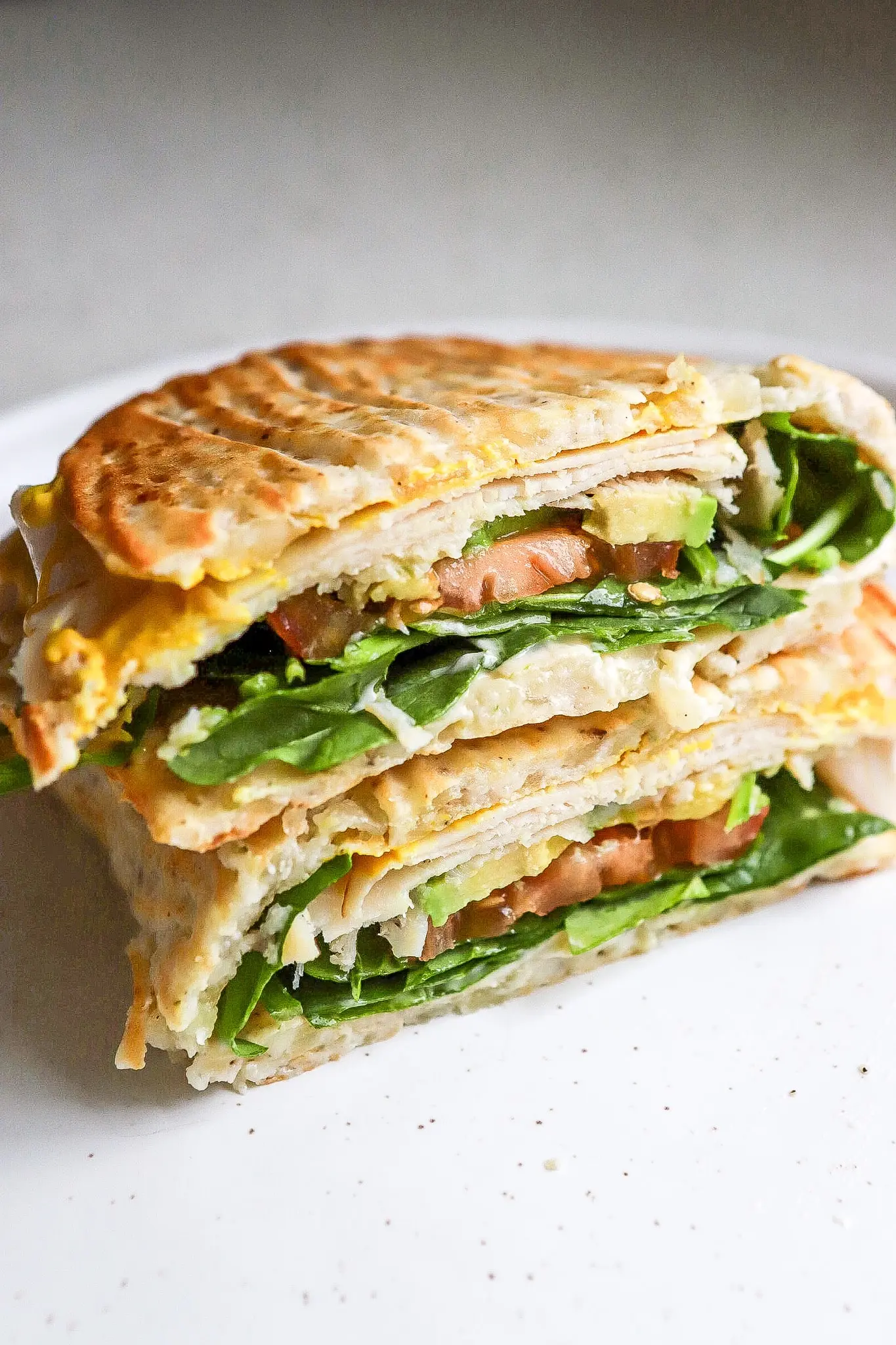 cottage cheese flabread sandwiches with turkey and veggies.