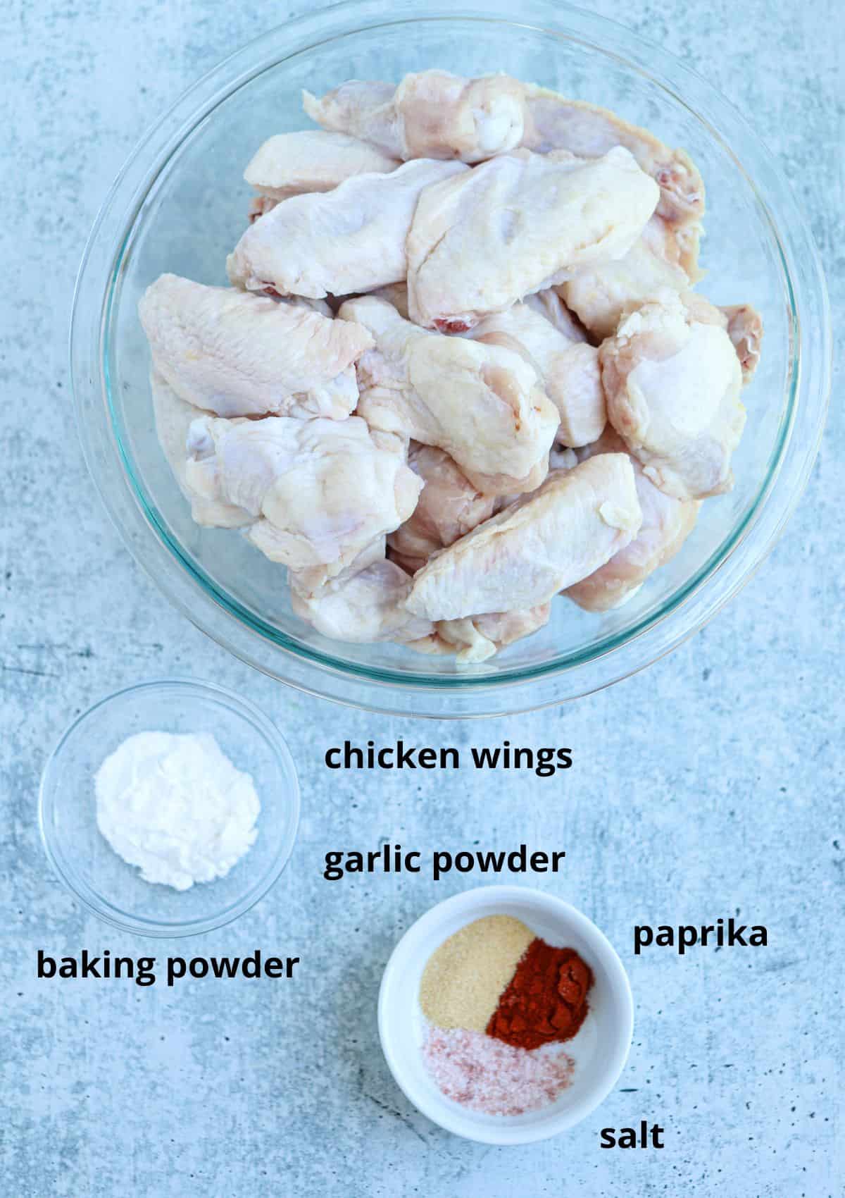 ingredients for making convection oven chicken wings.