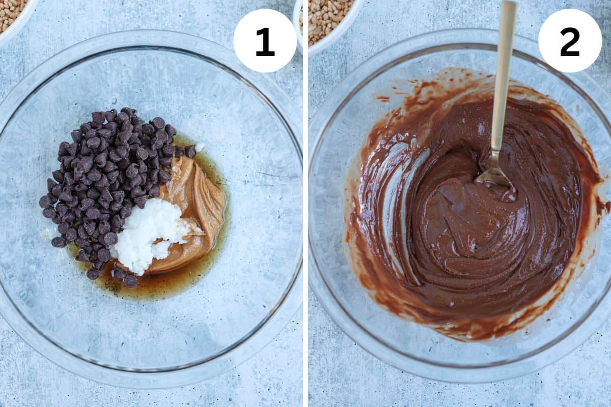 steps for making chocolate peanut butter protein bars.